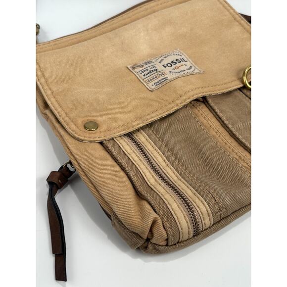 FOSSIL Crossbody Organizer Beige Canvas Handbag Shoulder Boho Hippie Vintage Bag - Picture 3 of 14